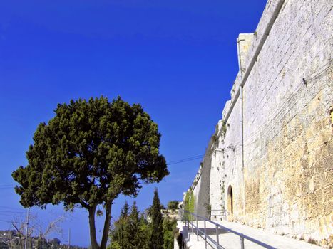 The bastion walls of the old silent city of Mdina in Malta