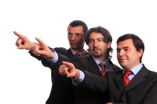 businessteam pointing over white background