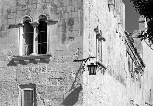 Medieval facade of house in the old city of Mdina, Malta