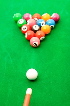 snoker table with balls over white background