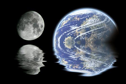 Moon and Earth drawning