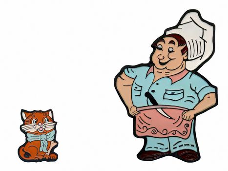 comical image figure of the cat and cook made of multi-coloured plastic
