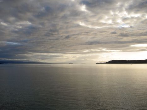 Whiteness of Lake Taupo before Sunset, New Zealand