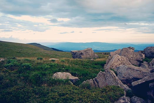 big rocks on the top of one of the Carpathian mountains