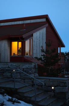 Exterior of modern house at night