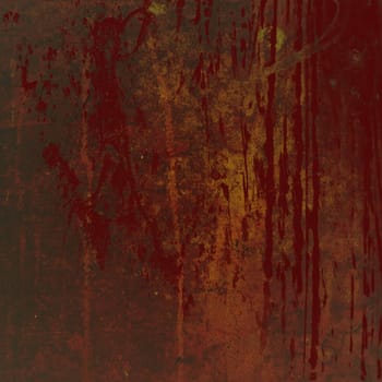 Dirty looking grunge background with bright red blood stains and copy space
