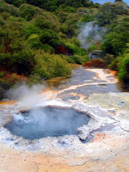 Geothermal Pool, Steam, and Minerals. Waimangu, Rotorua, New Zealand