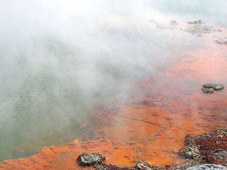 Geothermal Activity at the Champagne Pool of Waiotapu Thermal Reserve, Rotorua, New Zealand