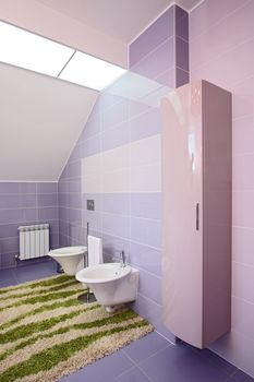 The spacious modern bathroom which has been laid out by a tile
