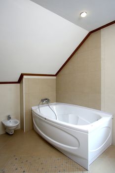 The spacious modern bathroom which has been laid out by a tile