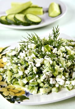 cucumber salad with grain curd 