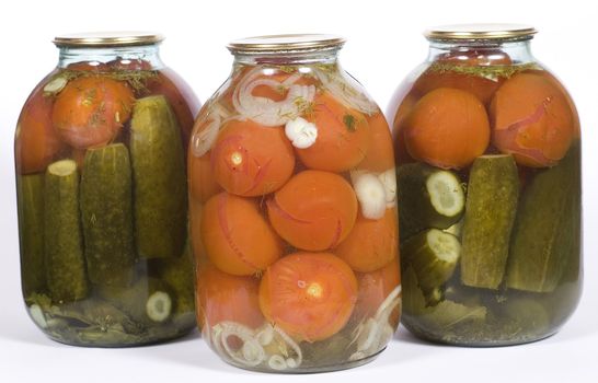 Pickle glass jars on a white background