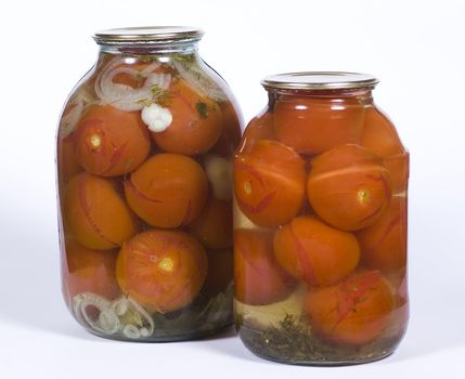 Pickled tomatoes in jars