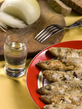 Traditional Russian fish -smelt in flour crust appetizer