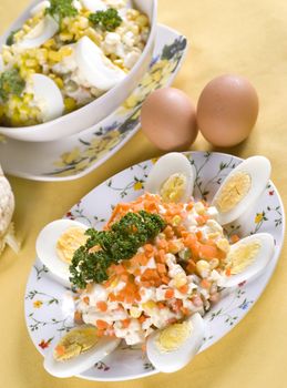 vegetable salad with eggs in plate