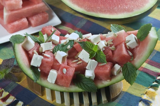 watermelon and feta cheese salad 

