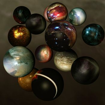 different separated spheres with shining stars ...