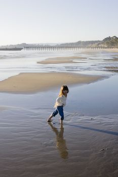 Little Girl Standing in The Water at The Beach