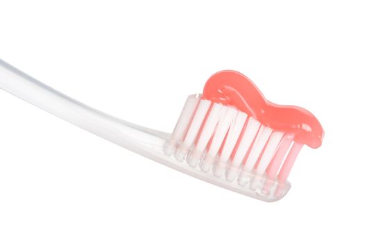 tooth-brush with red paste, isolated on white