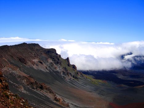 Clouds rolling into Haleakala Crater, Maui, Hawaii