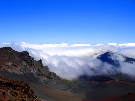 Clouds rolling into Haleakala Crater, Maui, Hawaii