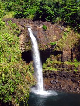 Tropical Waterfall: Rainbow Falls, The Big Island, Hawaii                               