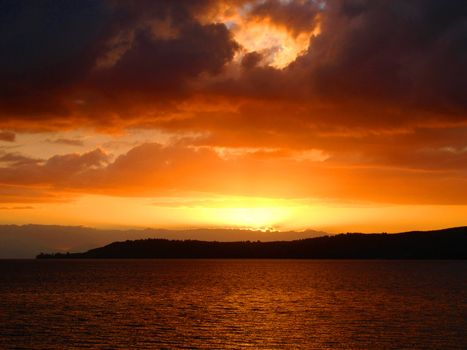 Firey Sunset over Lake Taupo, New Zealand