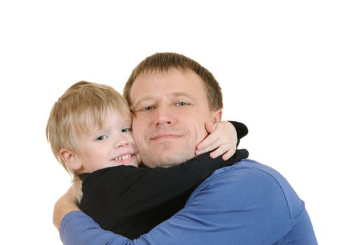 The father with  son isolated on white background