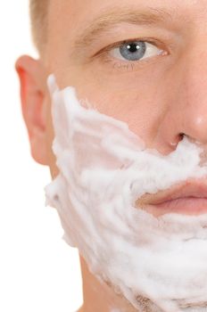 The man has a shave isolated on white background