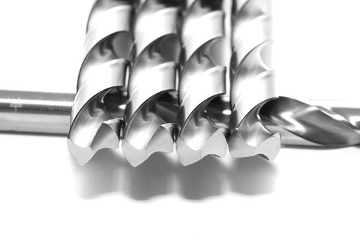 Steel drills HSS (High Speed Steel) on a white background