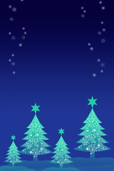 Christmas tree with snow sky background, Greeting card background