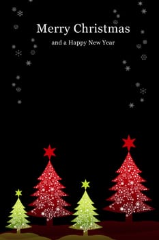 Christmas tree with snow sky background, Greeting card background