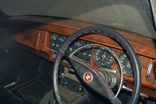 The interior of an old british motor vehicle