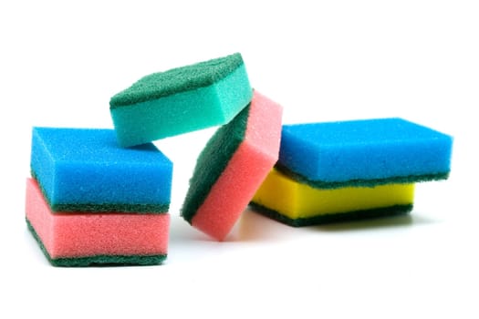 Color sponges for ware washing on white background