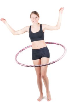 Beautiful woman doing exercises, isolated on white