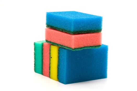 Color sponges for ware washing on white background