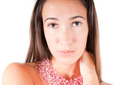 Shot of beautiful brunette woman with necklace