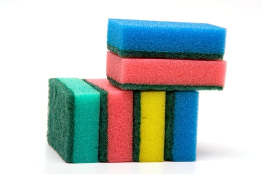 Color sponges for ware washing on white background