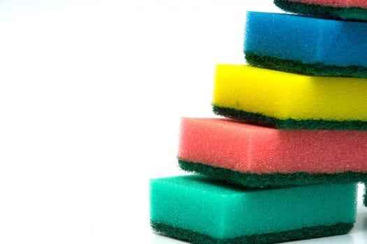 Color sponges for ware washing on white background