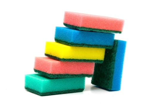 Color sponges for ware washing on white background