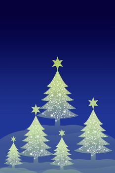 Christmas tree with snow sky background, Greeting card background