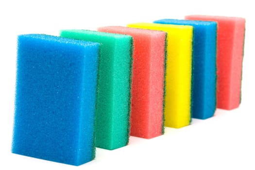 Color sponges for ware washing on white background