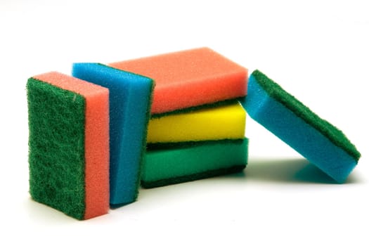 Color sponges for ware washing on white background