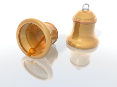 a 3D render of two golden bells