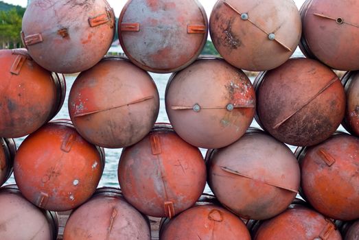 Fishing buoys overlay on the ground