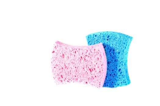 Two sponges for work on kitchen, are placed on a white background.