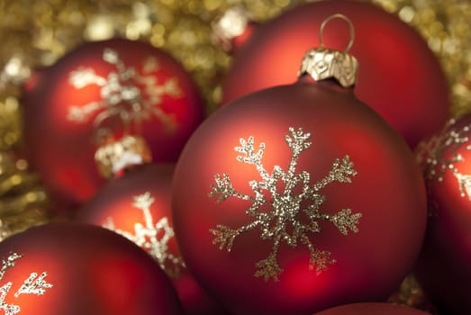 Decorative christmas balls on the gold tinsel. aRGB.