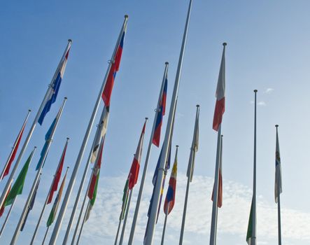 Flags of different nations to a fair