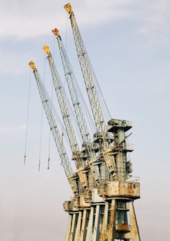 big cranes in the harbour in Szczecin (Poland)