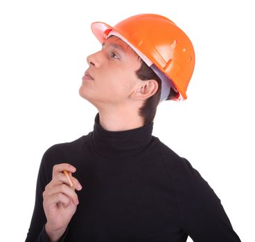 portrait of a young engineer  on white background